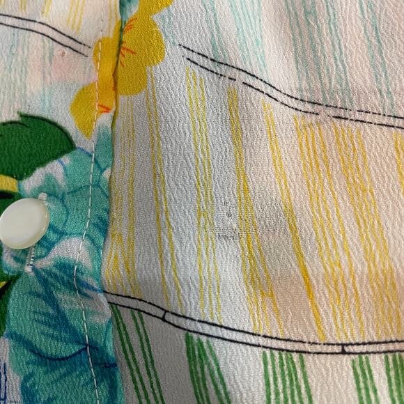 Vintage Aloha Floral Geometric Sleeveless Blouse Shirt Sz 38 M/L Retro 60s 70s - Picture 2 of 7